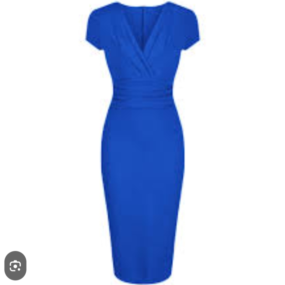 Blue Ruched Wrap Maxi Evening Dress